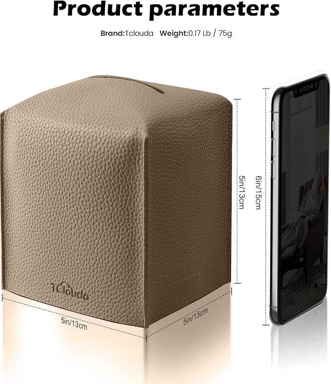 Tissue Box Cover for PU Leather, Modern Simple Solid Color Holder Square Tissue Bag, Ideal for Bathrooms,Office,Car,Outdoor Tent,Dining Table,5"X5"X5", Single Cocoa Brown