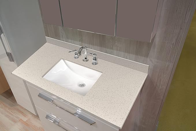 MSI Iced White Vanity Top with Under Mount Rectangle Ceramic Sinks, Engineered Marble Stone, 4" CC Faucet Holes, 49"X22"