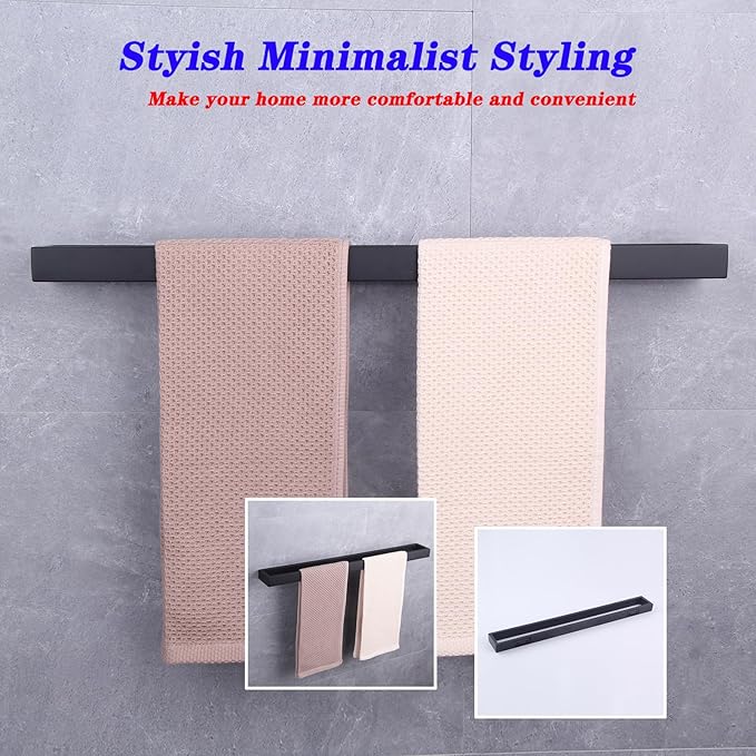 GERZWY Matte Black 30-Inch Bathroom Towel Bar SUS 304 Stainless Steel Bath Towel Bar Modern Style Wall Mount HG17702-BK