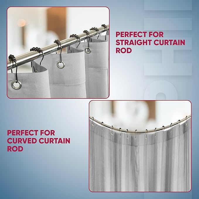 Shower Curtain Hooks Rust Proof (Set of 12) - Stainless Steel Shower Curtain Rings - Anti Slip Roller Balls for Easy Glide (Secure Lock Hooks, Bronze)