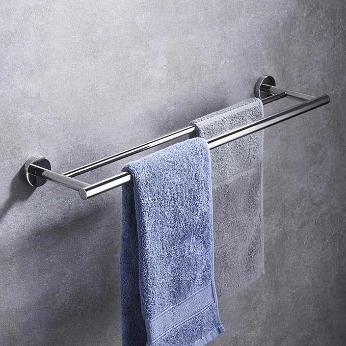 Miyili Double Towel Bar 24-Inch Stainless Steel Bathroom Towel Rack Holder Wall Mount Polished Finish, A01C60B