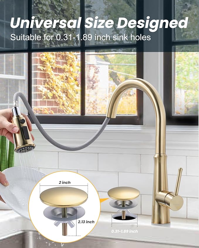 ALEASHA Kitchen Sink Hole Cover, Faucet Hole Cover for Kitchen Sink, Tap Hole Plate Stopper Cover Blanking Brass Metal Plug, Polished Brass