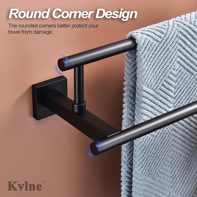 Bath Double Towel Bars, Towel Racks SUS304 Stainless Steel, Towel Holder for Bathroom Wall Mount, Towel Hanger Rail Accessories, 2-Tiers (Matte Black, 32 Inch)