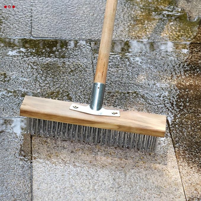 Floor Scrub Brush, Heavy Duty Rough Floor Brush Toilet Brush Floor Scrubber Brush with 20cm Stainless Steel Wire Deck Scrub Cleaning Tool for Outdoor Moss Removal