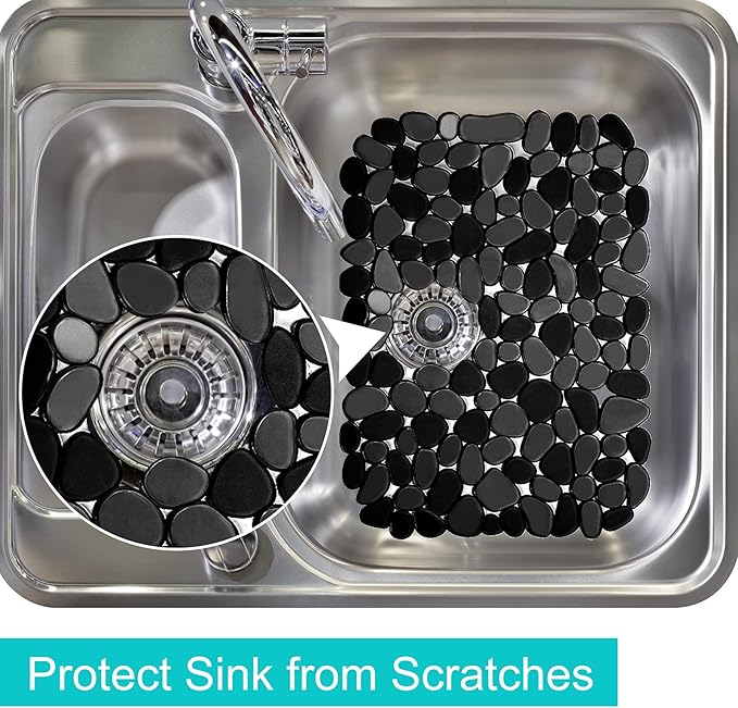 Coopay Kitchen Sink Mat Pebble Protect Mat PVC Eco-friendly Adjustable Stainless steel/ Porcelain Dish Drying Pad Protector for Bottom of Kitchen Sink, 15.8 x 11.8 inches (1 Pack, Black)
