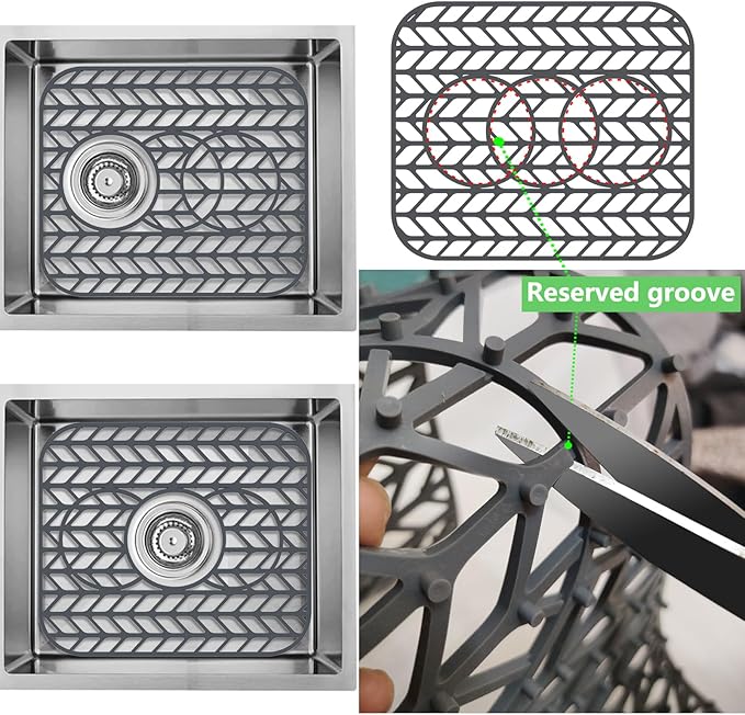 AWOKE Sink Protectors for Kitchen Sink - 13.6"x 11.6" Sink Mat - Heat-resistant Easy-clean Silicone Sink Mat - for Protection of Stainless Steel Sink with 3 Reserved Holes Pack of 2