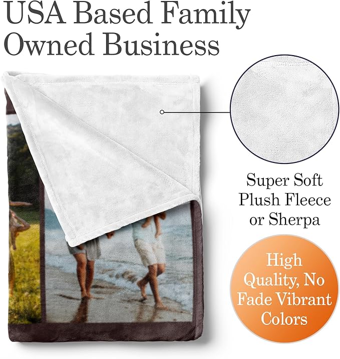 Ships Next Day, Custom Blanket with Picture and Text - Printed in USA, Personalized Photo Blanket with Text (Fleece 96x120)