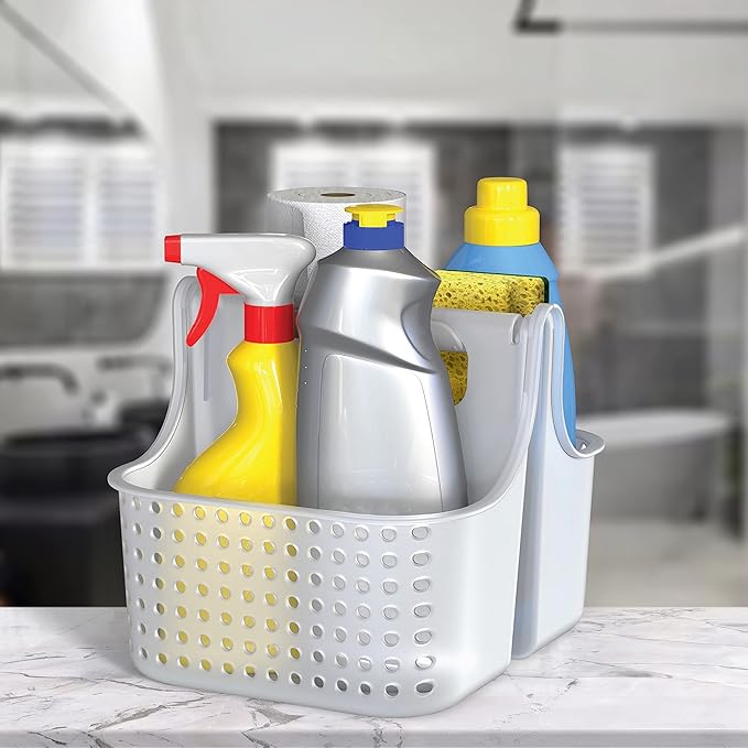Brookstone Portable Shower Caddy Basket - BPA Free Hard Plastic Shower Caddy with Handle, College Dorm Room Essentials for Bathroom Accessories and Cabinet Organizer, Frosted Clear