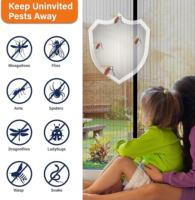Magnetic Screen Door,Self Sealing Magnets, Easy Install Screen Doors with Magnets,Pet & Kid Friendly- Fits Doors up to36 x 78 Inches