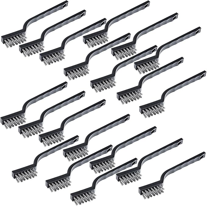 20 Pieces Mini Handle Stainless Steel Wire Bristles Brush Set for Cleaning Welding Slag, Stain and Rust (Silvery)