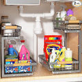 Under Sink Organizer 2 Pack, 2 Tier Slide Out Large Capacity Height Adjustable Under Sink Organizers and Storage for Kitchen Bathroom Cabinet, Grey