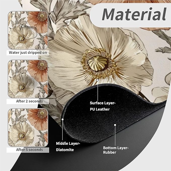 Kitchen Sink Splash Guard，orange and brown poppies Faucet Mat Sink Gadgets-Super Absorbent Fast Drying Mat Drip Catcher for Kitchen, Bathroom,Sink Mat, Dish Drying Mat, Bathroom(15" X 5.5" )