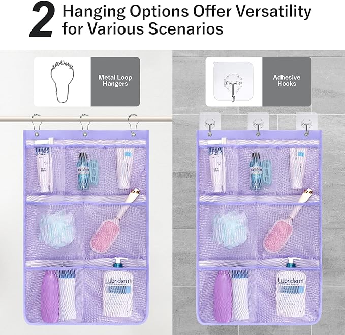F-color Cruise Essentials 2026 - Mesh Shower Organizer Hanging with 7 Pockets for RV Gym Camping, Quick-Dry Portable Toiletry Bag with Metal Hooks for Bathroom Travel Toiletries