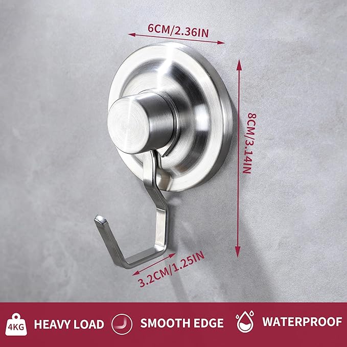 YIGII Suction Hanging Towel Hooks - Bathroom Hooks Without Drilling, Strong Towel Holder – Waterproof & Rustproof, Silver (4-Pack)
