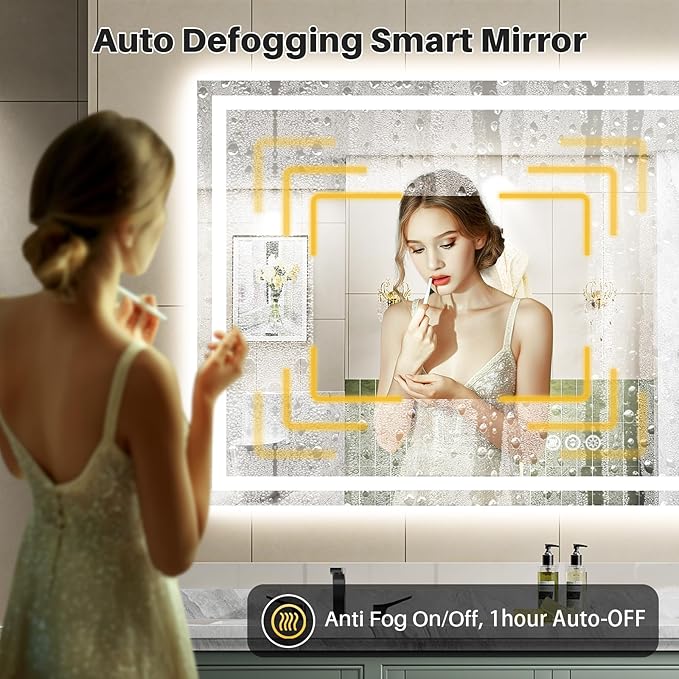 66"x40" LED Bathroom Mirror with Lights, Backlit & Front Lit, Anti-Fog Lighted Bathroom Vanity Mirror for Wall, Memory Function, Dimmable, HD Tempered Glass, Shatter-Proof