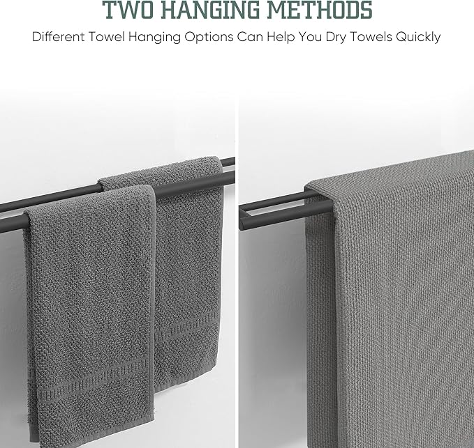 Towel Rack for Bathroom, 24 Inch Dual Towel Bar, Stainless Steel Wall Mounted Towel Holder Modern Home Decor Bathroom Accessories, Matte Black
