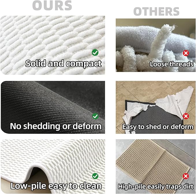 Small Bathroom Rugs, Non Slip Washable Bath Rugs Super Absorbent Bathroom Rug Thin Quick Dry Low Pile Bath Mats, White 12"x12"