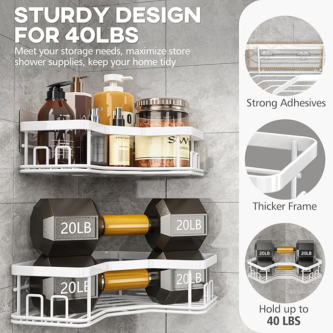 MAXIFFE Shower Caddy Organizer, 3-Pack Corner Shower Caddy Organizer Shelves Storage Rack Accessories for Bathroom Countertop Home Decor Set, White