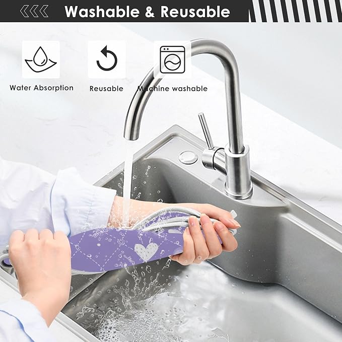 2 PCS Kitchen Sink Splash Guard 23.6 Inch Faucet Mat for Kitchen Sink Bathroom Sink Faucet Absorbing Drip Drain Mat Pad Microfiber Soft Washable Valentine Purple Colorful Hearts