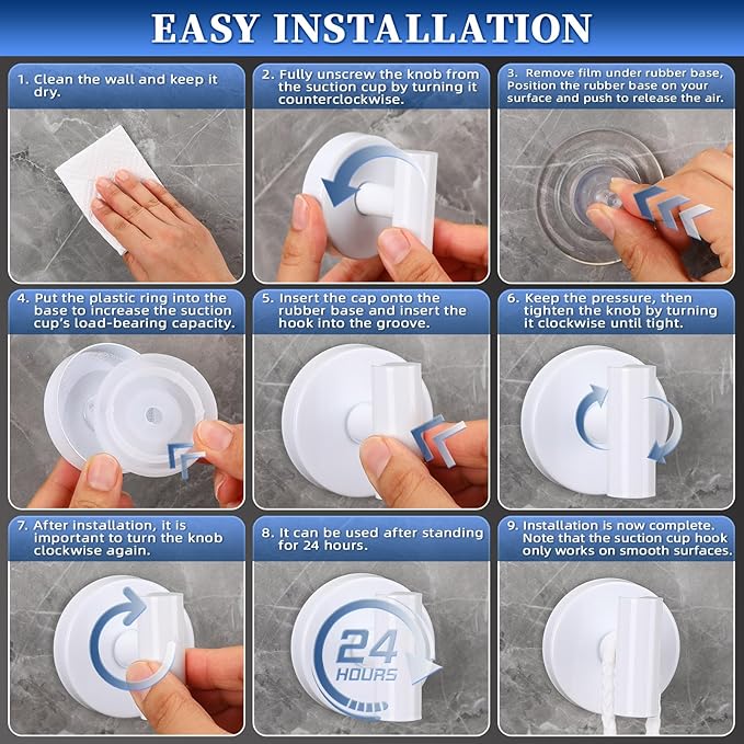 Heavy Duty Reusable Suction Cup Hooks for Shower - No Drill Bathroom/Glass/Mirror/Tiles & Metal Surfaces,and Smooth Non-Porous Surfaces for Towels, Robes, Loofahs (4, White)