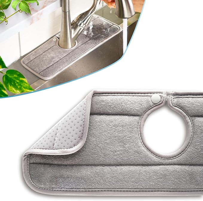 The Original Ternal Sinkmat Drip Catcher & Splash Guard, Faucet Mat for Sinks – Absorbent Microfiber, Machine Washable Counter Protector & Drying Mat for Kitchen, Bathroom or RV [Grey, 15in, 1 Pack]