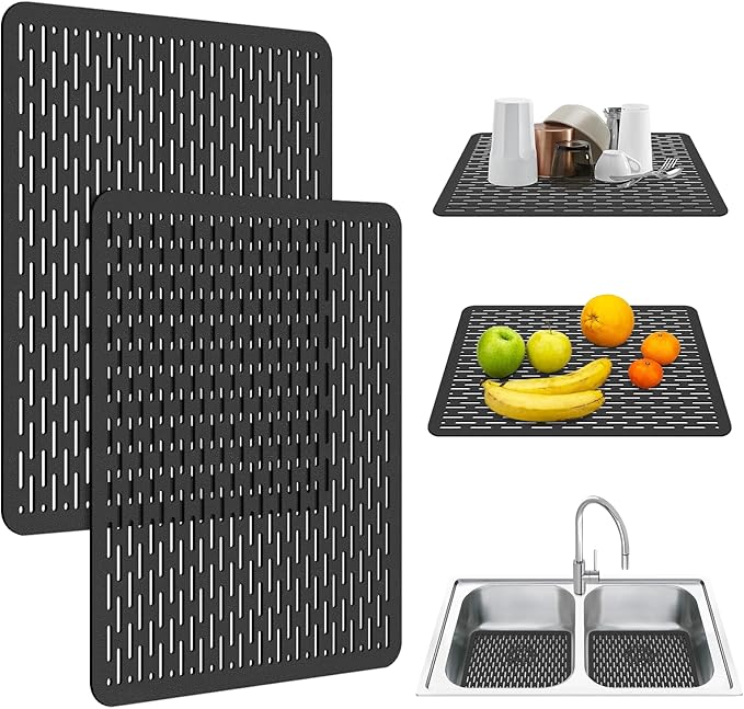 Yolife 2 Pack Kitchen Sink Mats,15.8inch x 12inch PVC Sink Protector Mat for Stainless Steel, Sink Drainer Mat Dish Drying Mat Protector Prevents Scratches,Dishes and Glassware