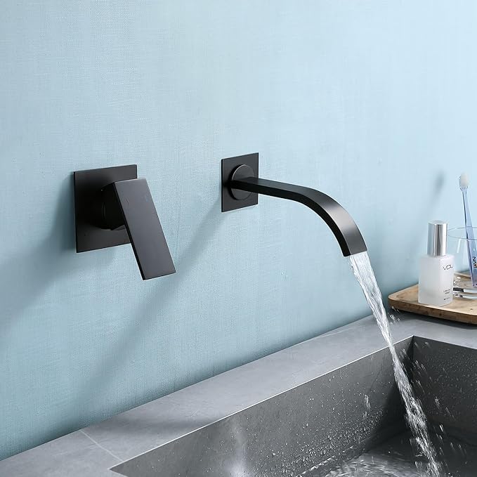 Wall Mount Faucet for Sink Matte Black Bathroom Faucet with Single Handle and Rough-in Valve