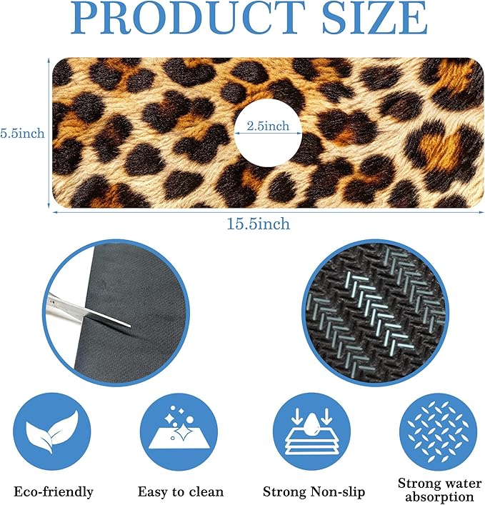 Faucet Mat Splash Guard Leopard Fur Animal Texture, Soft Diatom Mud Material, Strong Water Absorption, Non-slip,Easy to Clean for Bathroom, Kitchen 15"X5.5"