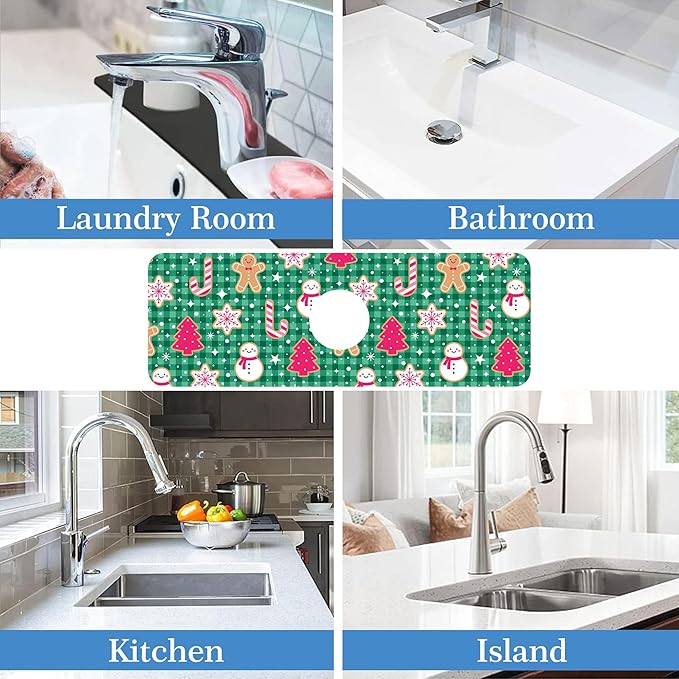 Ginger Man Faucet Mat for Kitchen Sink Snow Man Plaid Pattern, Soft Diatom Mud Material, Strong Water Absorption, Non-slip, Easy to Clean for Bathroom, Kitchen 15"X5.5"