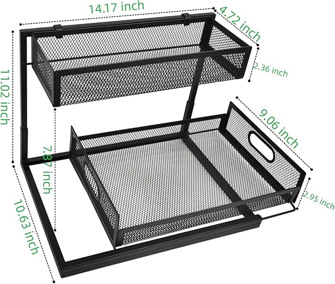 Under the Sink Organizer 2-Tier Pull Out Cabinet Organizer for Kitchen Bathroom, L-Shaped Undersink Shelves No Drill with Slide Out Drawer Space-Saving Storage Easy to Install Black 1 Pack