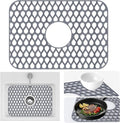 Sink Protectors Mat - 17.95"x12.4" Kitchen Sink Pad for Bottom of Basin for Protection of Stainless Steel and Tableware, Farmhouse Rubber Basin Mat Protector with Center Drain - Light Gray
