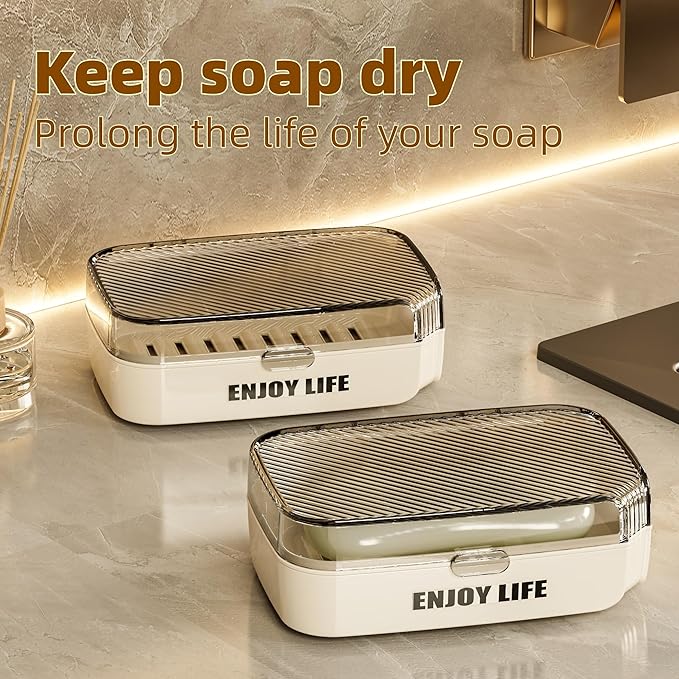Soap Holder with Lid, 2 Packs Draining Soap Box for Shower, Bar Soap Holder Case Container, Portable Bar Soap Holder Dish, Travel Soap Case for Bathroom, Shower- Clear Black