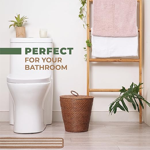 3 Gallon Rattan Trash Can with Lid and Liner - Wicker Trash Can for Bathroom, Bedroom, Kitchen, Living Room