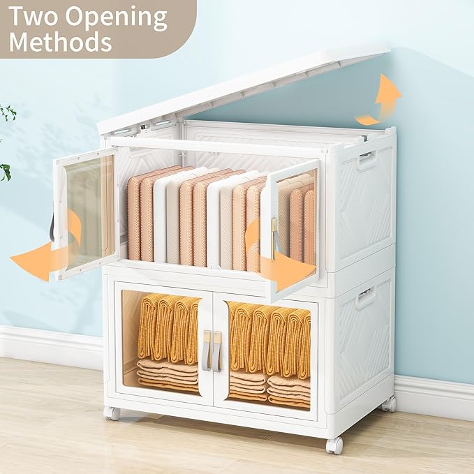 Large Stackable Storage Bins with 2 Lids, 660QT-110QT*6Tier Foldable Cabinet for Closet Organizers, Plastic Storage Containers Box with Wheels