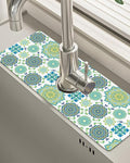 Patterned Sink Faucet Mat Kitchen Splash Guard Super Absorbent Drying Mat, Non-Slip Drain Pad for Kitchen Counter or Bathroom-15x5.5in