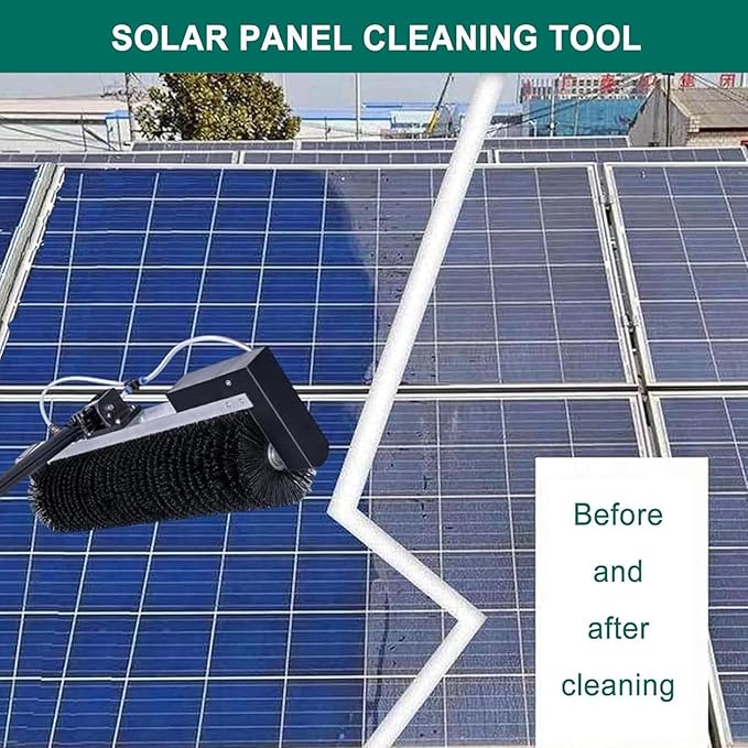 Solar Panel Cleaning Kit, Electric Solar Panel Cleaning Brush Kit, Telescopic Water Fed Pole with Rotary Brush Head, Universal Hose Connector for Windows, Conservatories & Roofs