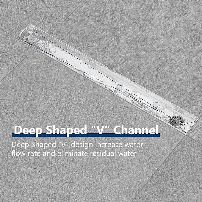 Neodrain 28-Inch Offset Linear Shower Drain with Tile Insert Grate Cover, Brushed 304 Stainless Steel Rectangle Side Outlet Shower Floor Drain, Adjustable Leveling Foot, Hair Strainer/Catcher