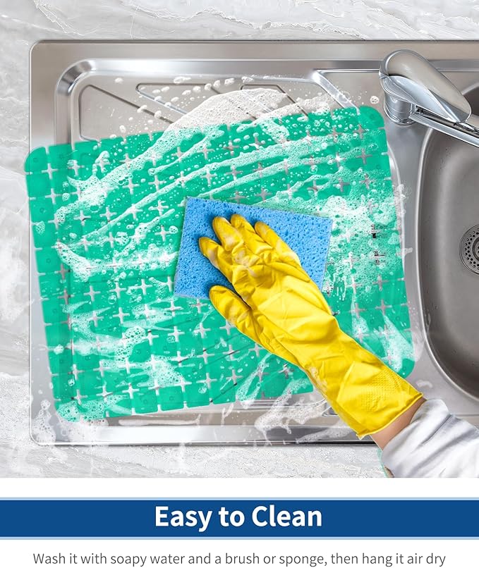 Bligli Sink Mat for Stainless Steel/Ceramic Sinks, 2 Pack 15.8x11.8 inches PVC Sink Protectors for Bottom of Kitchen Sink, Dishes and Glassware drain Mats, Durable and Fast Draining (Green)