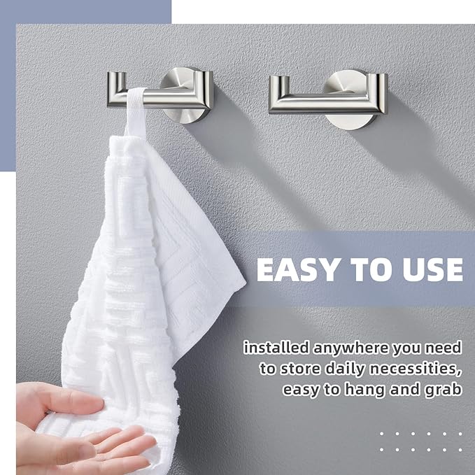 APLusee Brushed Nickel Double Towel Hook 2 Pack, 304 Stainless Steel Clothes Hook, Wall Mounted
