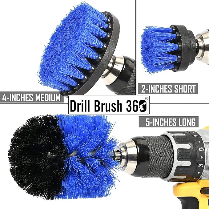 ORIGINAL Drill Brush 360 Attachments 3 pack kit -Blue All purpose Cleaner Scrubbing Brushes for Bathroom surface, Grout, Tile, Tub, Shower, Kitchen, Auto,Boat Fiberglass
