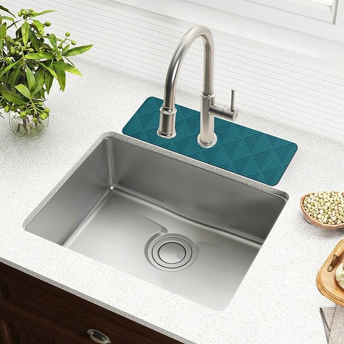 Kitchen Sink Splash Guard 1 PC 14.7 Inch Sink Faucet Mat Splash Guard for Bathroom Countertop Water Absorbent Foldable Cuttable Soft Washable Dark Green Geometric Art