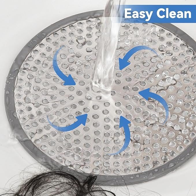 Shower Drain Hair Catcher, 4.72" Shower Drain Cover, All-in-One Universal Sink & Shower Drain Strainer, Easy Installation, Stainless Steel and Silicone Bathroom Accessories for Tub, Bathtub (Round)