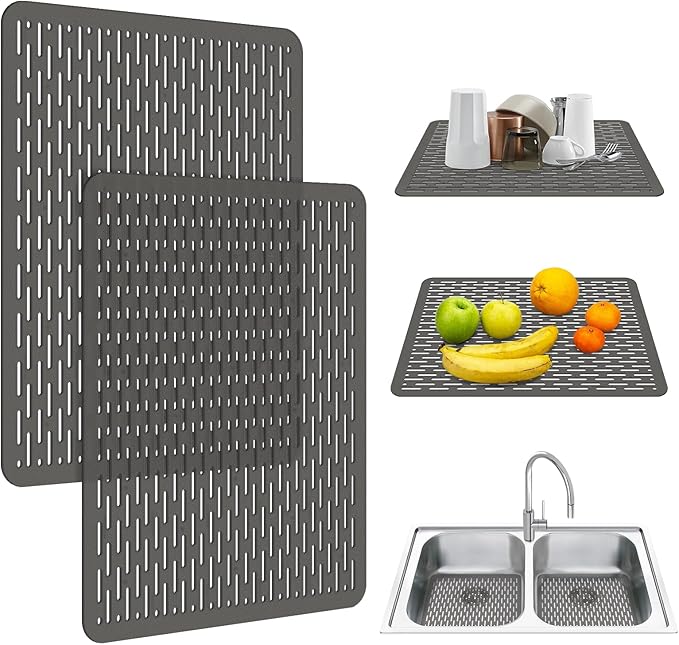 Yolife 2 Pack Kitchen Sink Mats,15.8inch x 12inch PVC Sink Protector Mat for Stainless Steel, Sink Drainer Mat Dish Drying Mat Protector Prevents Scratches,Dishes and Glassware
