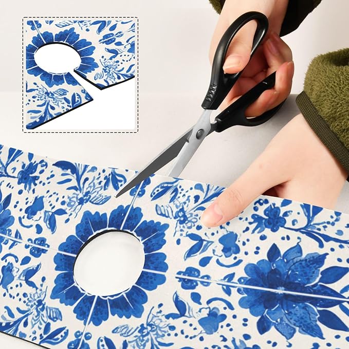 Kitchen Sink Splash Guard 1 PC 14.7 Inch Sink Faucet Mat Splash Guard for Bathroom Countertop Water Absorbent Foldable Cuttable Soft Washable Floral Blue and White Tile
