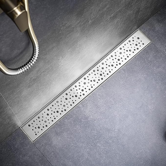 Sharp-tec 32 inch Linear Shower Drain, Brushed Rectangular Floor Drain, V-Shape Design Drain Channel, 304 Stainless Steel, cUPC Certificated for Bathroom Shower Room (Drain Base is Not Included)