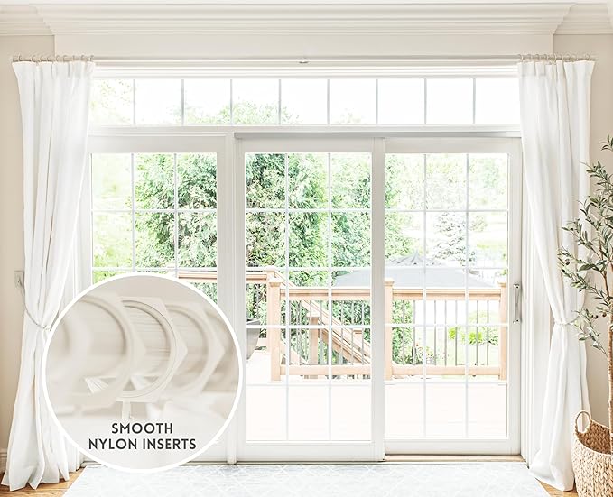 BlastHome® Luxury Curtain Rings - Premium Metal with Quiet, Smooth, Removable Nylon Inserts - Pinhooks and Clips Included - 1 1/2" Inside Diameter - 9 Rings for One Standard Curtain - Brushed White