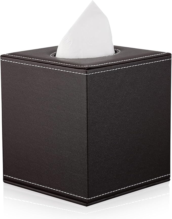 KINGFOM Square Pu Leather Tissue Box Cover, Modern Facial Tissue Holder, Roll Tissues Paper Case Dispenser for Bathroom Vanity Countertop, Night Stands, Office Desk & Car(Brown)