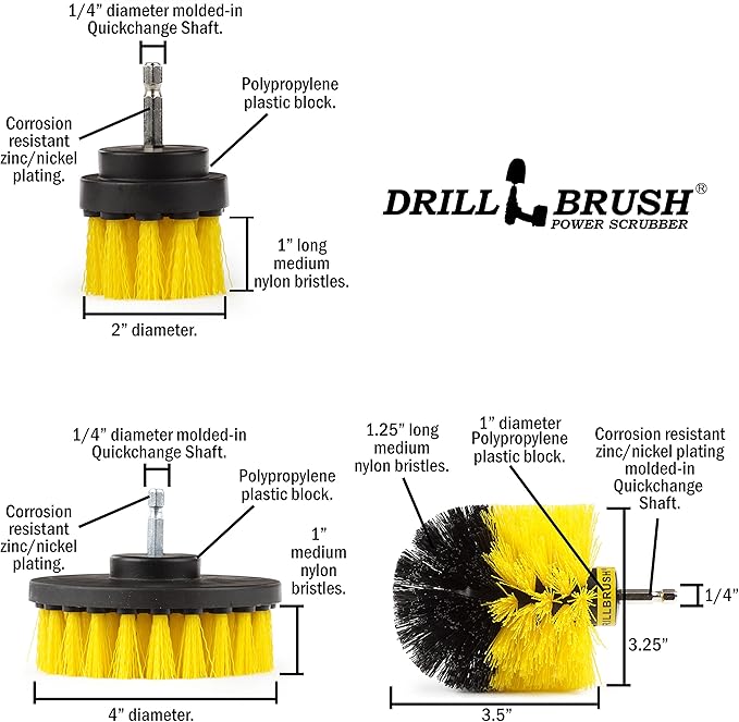 Drillbrush Power Scrubber Brush Set - Drill Brush Attachment - Grout Brush Drill Attachment - Drill Scrubber Attachment - Bathroom Cleaner Scrub Brush - Toilet Brush Cleaning Supplies - Grout Cleaner