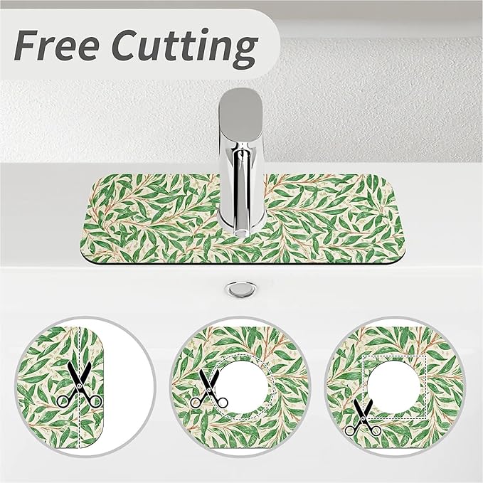 Kitchen Sink Splash Guard，Willow leaves Faucet Mat Sink Gadgets-Super Absorbent Fast Drying Mat Drip Catcher for Kitchen, Bathroom,Sink Mat, Dish Drying Mat, Bathroom(15" X 5.5" )
