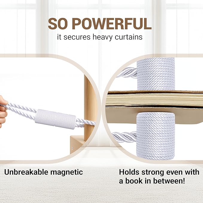 Hion Magnetic Curtain Tiebacks White 6 Pack, Curtain Tiebacks Buckles Holdbacks Holders Hooks Clip for Home Bedroom Office Decorative Thick or Thin Curtain